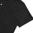 Black pinstripe shirt with a pocket on a white background