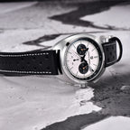 Close-up of the domed sapphire crystal on the Altivieri Le Mans vintage chronograph.