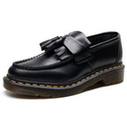 Close-up of the moc-toe stitching on the Altivieri classic leather loafers.
