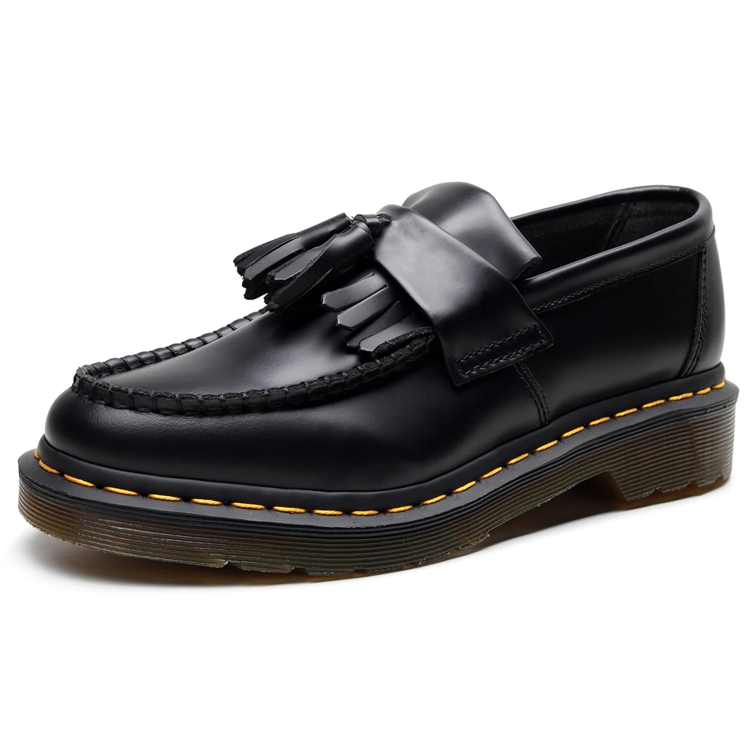 Close-up of the moc-toe stitching on the Altivieri classic leather loafers.