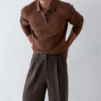 Long Sleeve Ribbed Cotton Polo