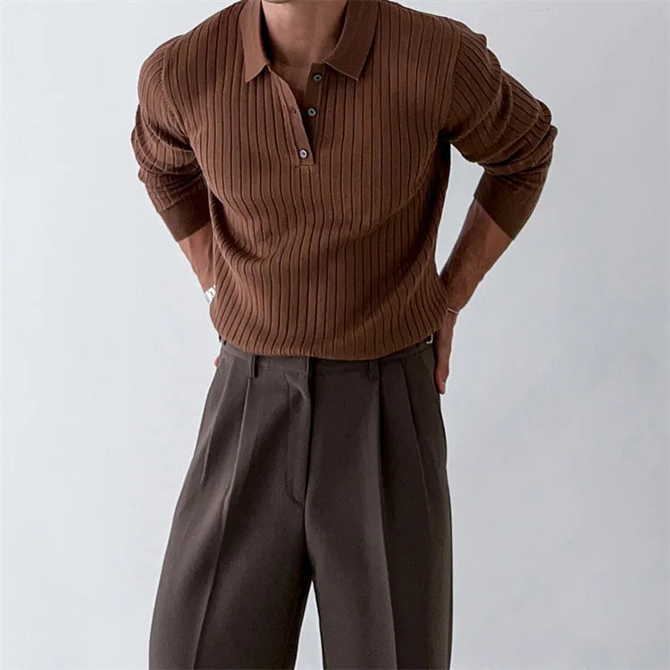 Long Sleeve Ribbed Cotton Polo