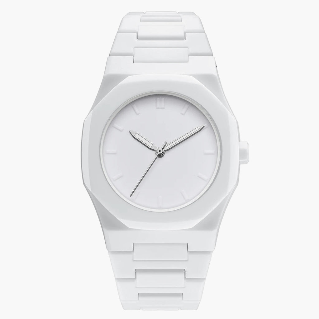 White watch with a plain white background