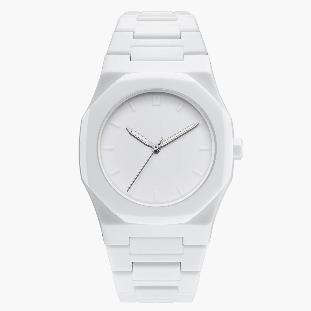 White watch with a plain white background