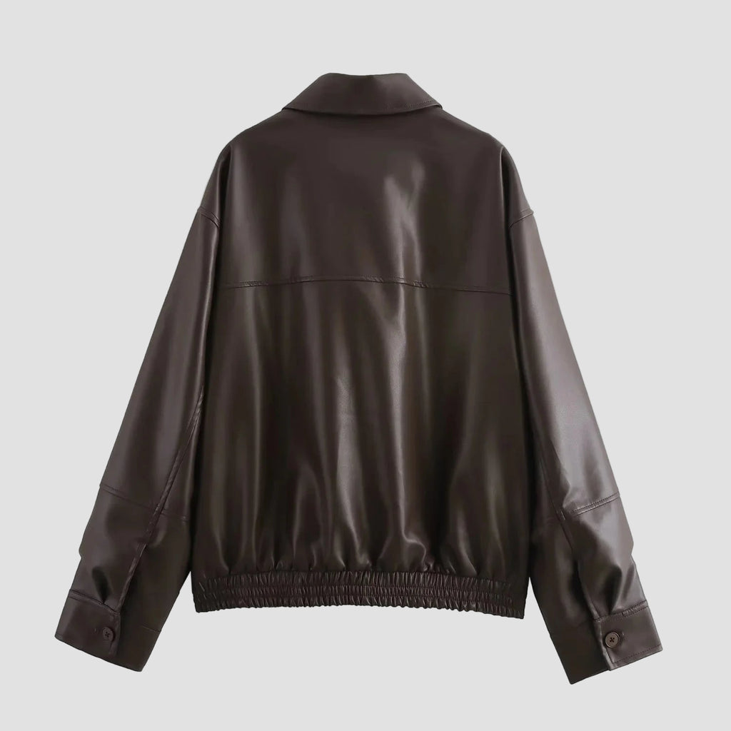 Brown leather jacket on a white background