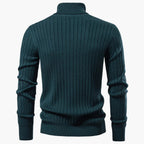 Man wearing the Altivieri St. Moritz striped turtleneck for a sophisticated winter look.