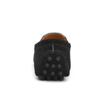 Black loafer shoe with a white background