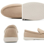 View of the sole of a men's suede moccasin.