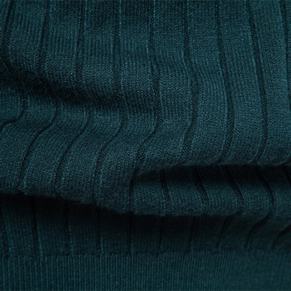 Close-up of the soft-touch viscose blend knit on the Altivieri St. Moritz turtleneck.