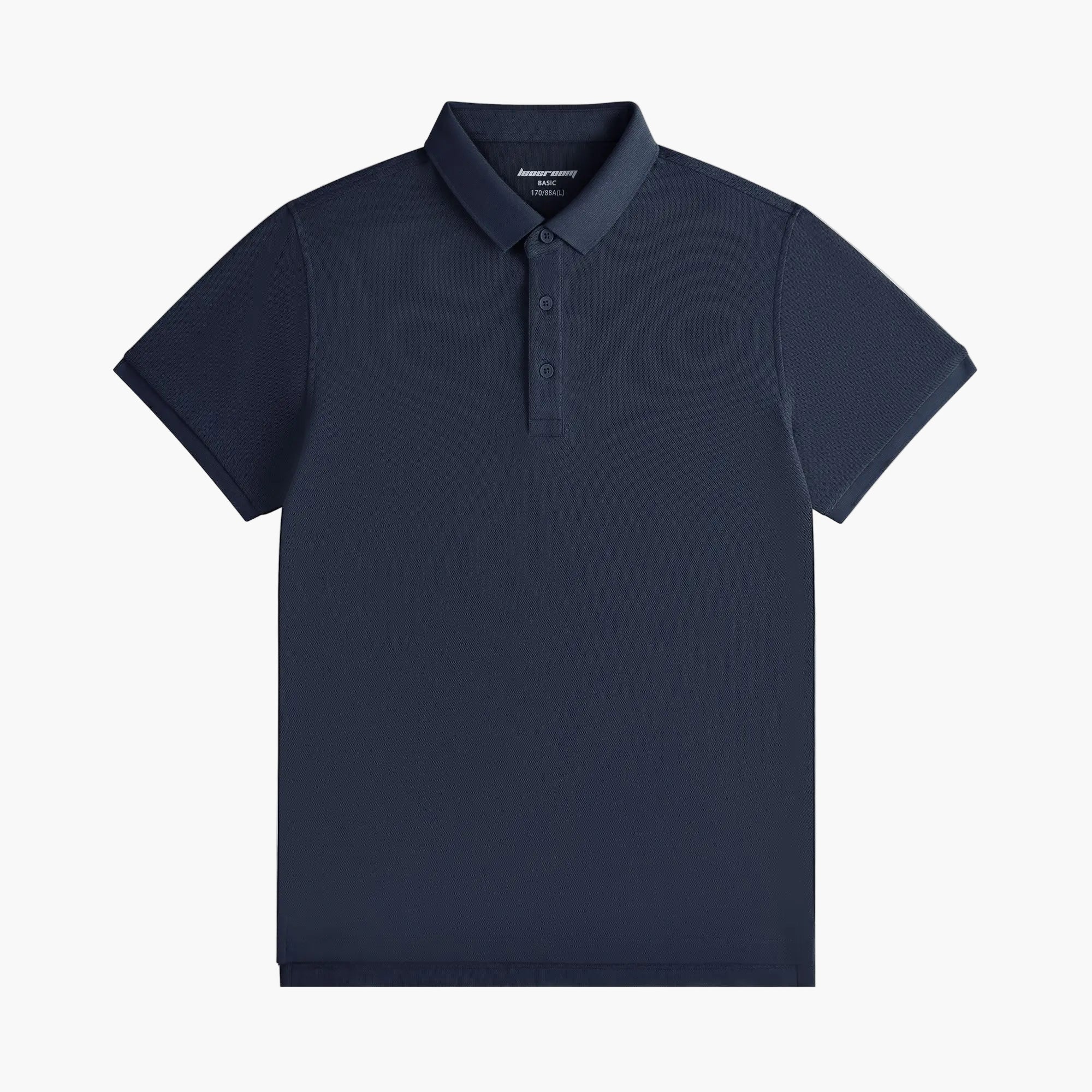 Navy blue polo shirt on a white background