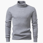 Gray turtleneck sweater on a white background