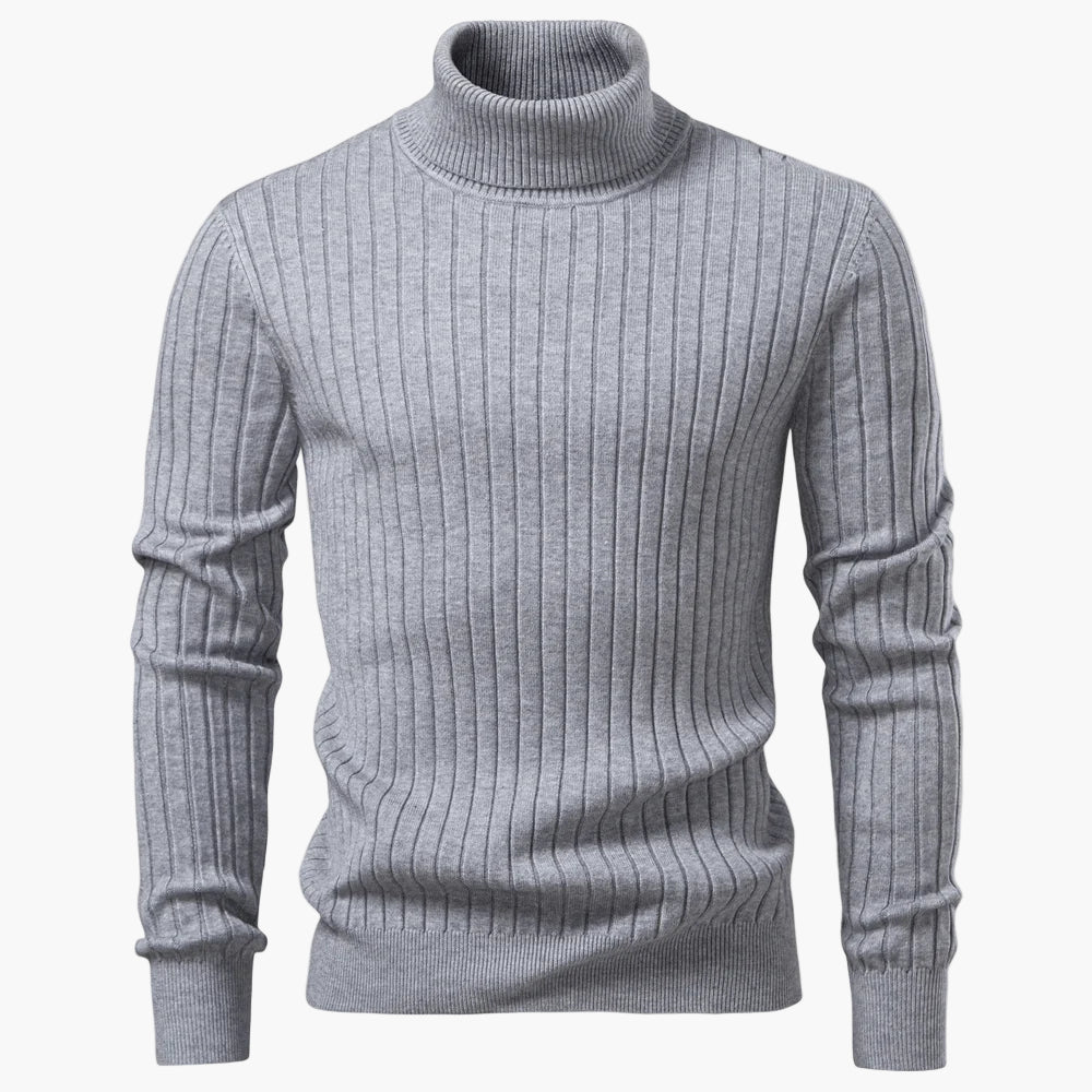 Gray turtleneck sweater on a white background