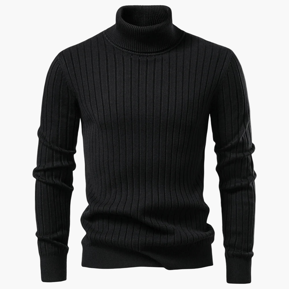 Black turtleneck sweater on a white background
