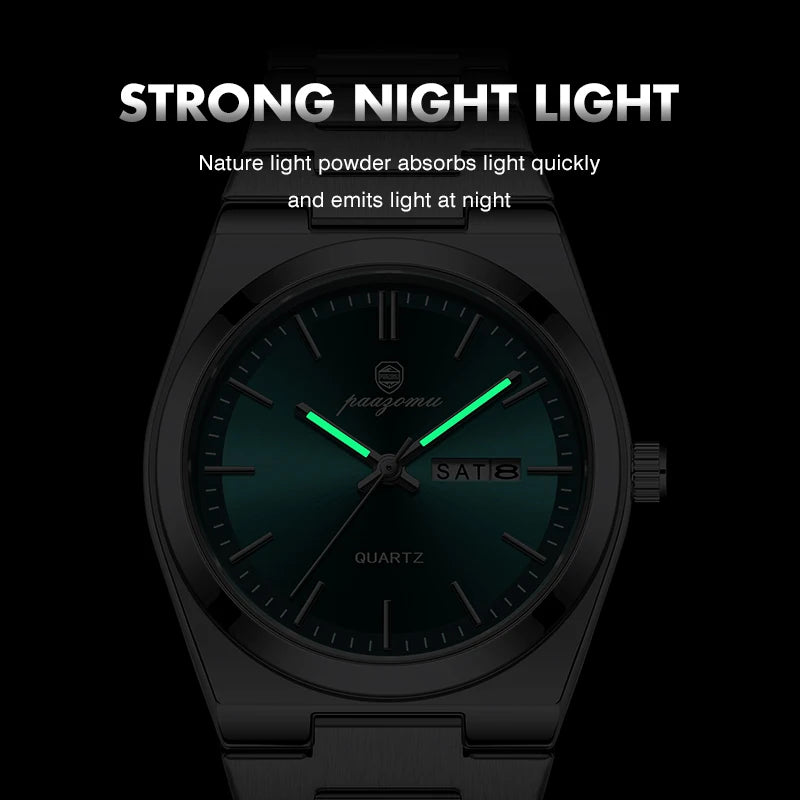 Close-up of the luminous markers on the deep blue dial of the Altivieri Marine watch.