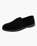 Black loafer shoe on a white background