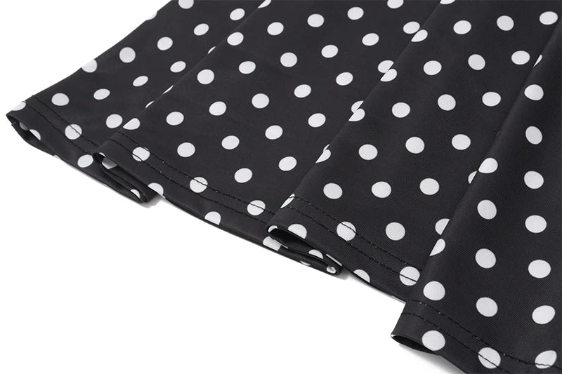 Black fabric with white polka dots on a white background