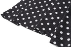Black fabric with white polka dots on a white background