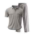 Gray pajama set with shirt and pants on a white background