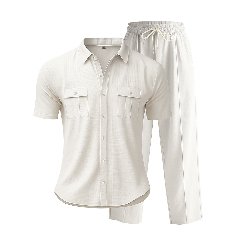 White shirt and pants set on a white background