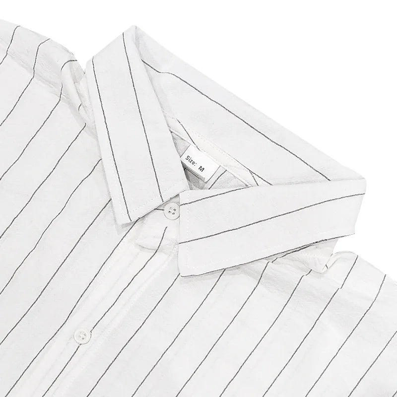 White shirt with black pinstripes on a white background