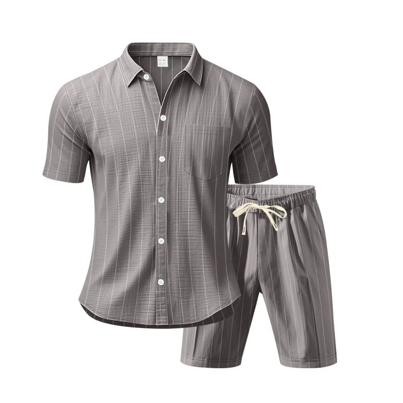 Gray checkered shirt and shorts set on a white background