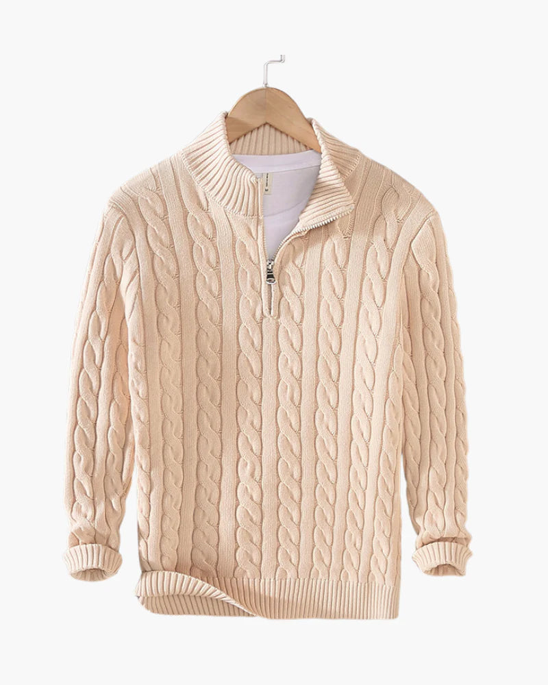 Men's merino wool half-zip sweater in Beige