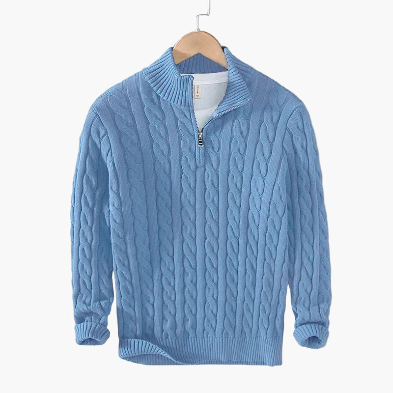 Men's merino wool half-zip sweater in Denim blue