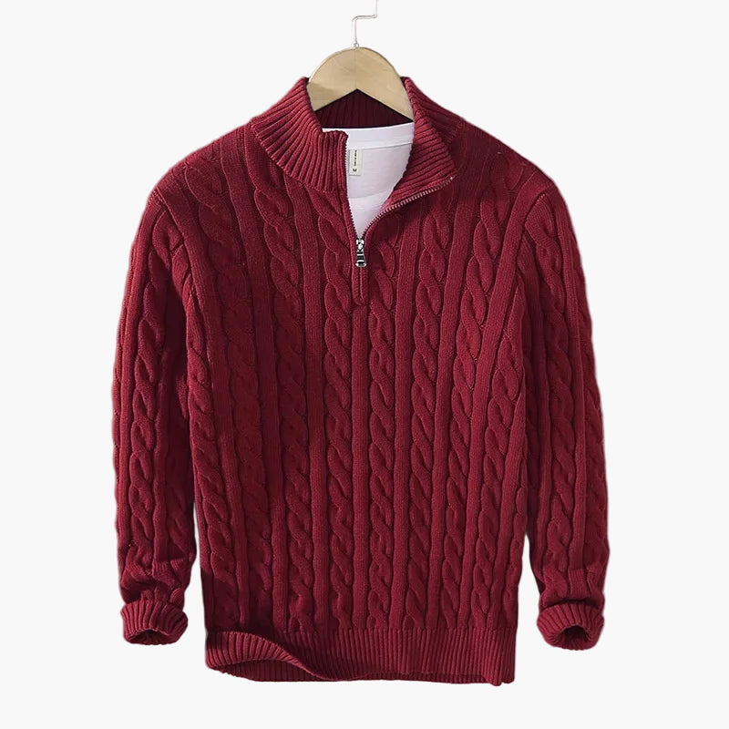 Men's merino wool half-zip sweater in Red
