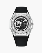 Pagani Design watch with black strap and silver case on a white background
