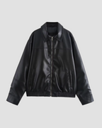 Black leather jacket on a white background