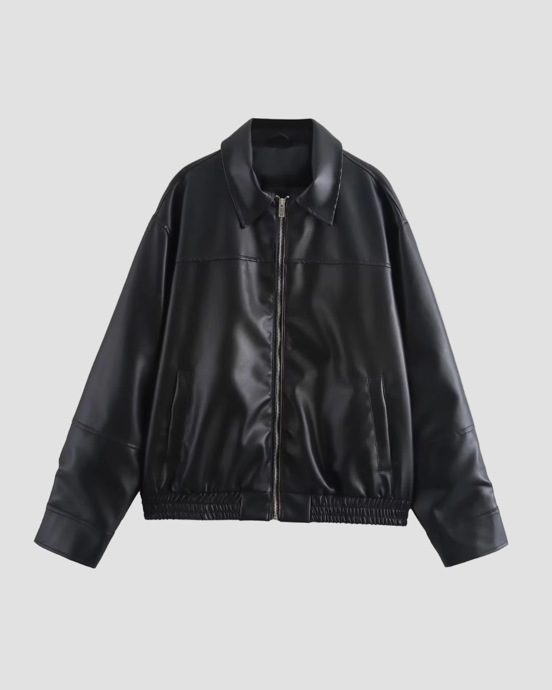 Black leather jacket on a white background