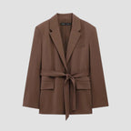 Brown blazer with a belt on a white background