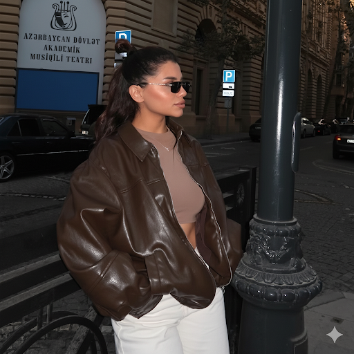 A chic streetwear look featuring the Altivieri Berlin faux leather jacket for women.