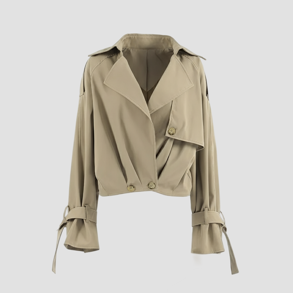 Beige trench coat on a light gray background